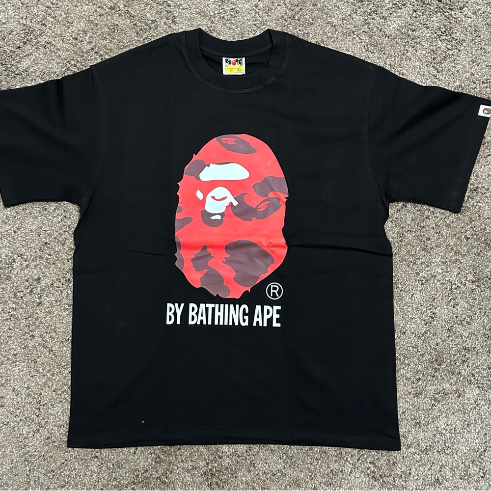 Bape Black Tee with Red Camo Ape Graphic